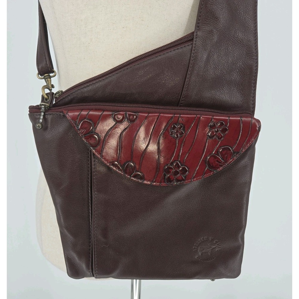 Atelier V Cuir Trapeze Leather Crossbody Bag Burgundy Brown Floral Canada NWT 33